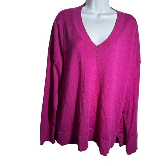 Banana Republic Merino Wool Boxy v-neck sweater womens XXL Fuchsia hot pink - Picture 1 of 9
